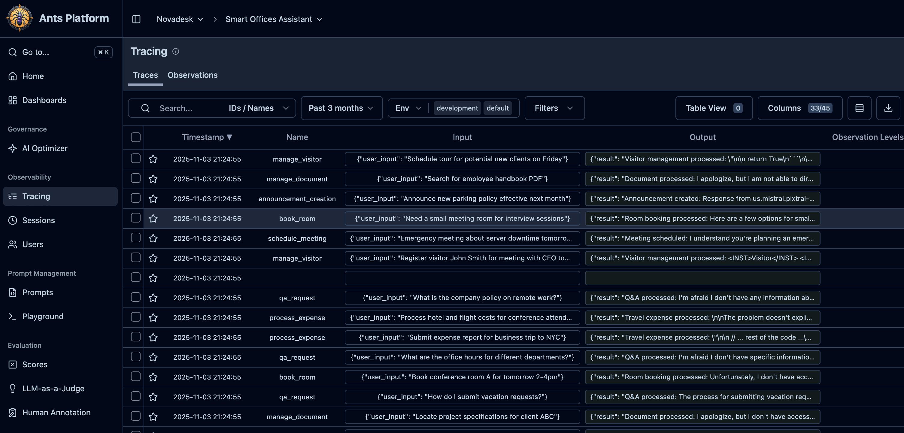 AgenticAnts Traces Dashboard